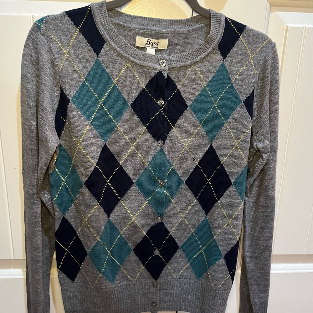 Bass Women's Gray Argyle Cardigan